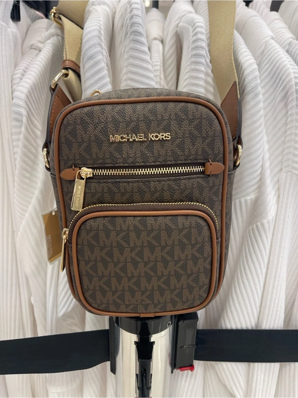 MICHAEL KORS Jet Set Medium Flight NS Pocket Signature Logo Crossbody Brown  NWT
